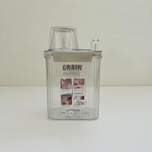 NEOFLAM Clear Plastic Grain Canister Storage Container W Measuring Cup Lid- 1.3L